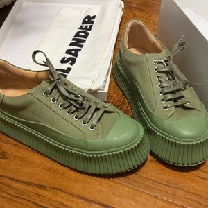 Jil Sander Olive Green Platform Canvas Sneakers